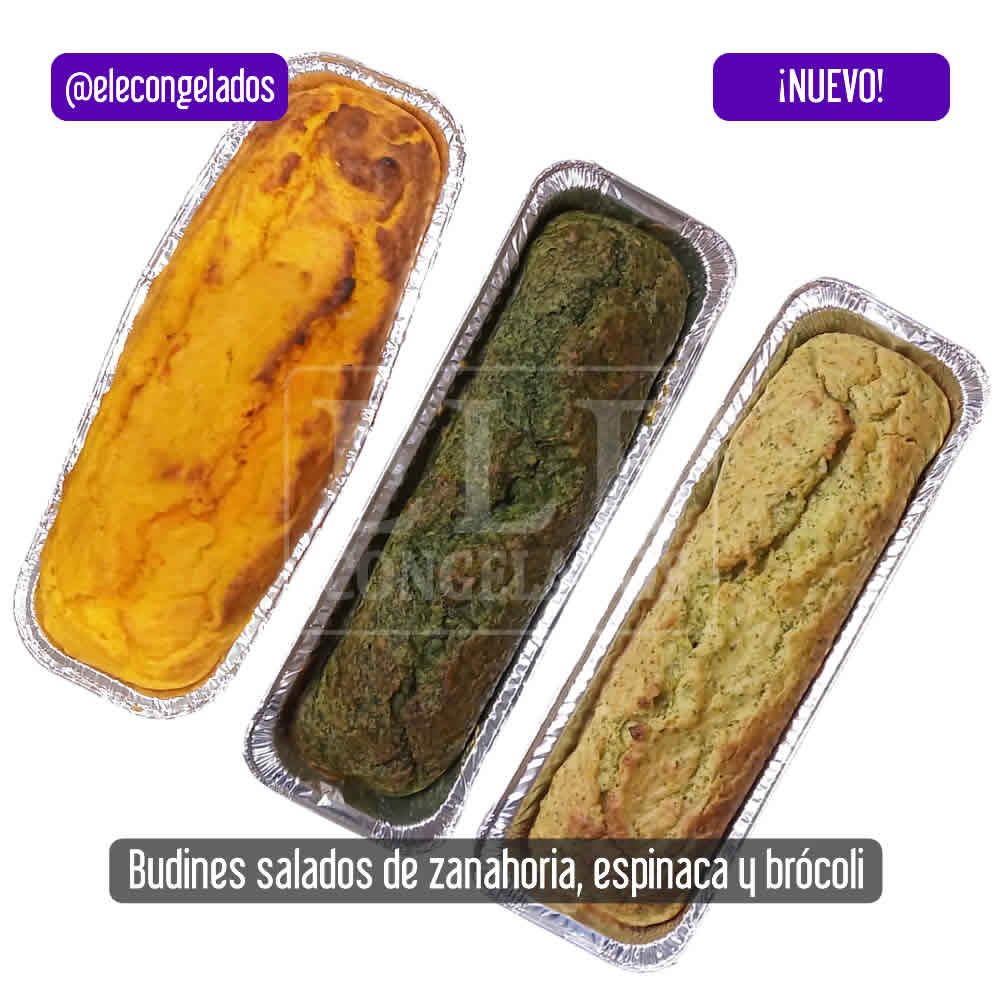 budines de verduras: zanahoria, zapallo, brócolo, espinaca